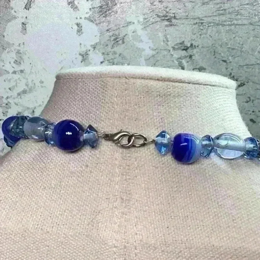 Blue Glass Necklace with Unique Beads - Picture 5 of 6